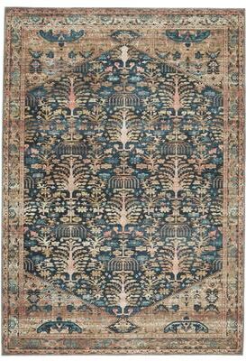 Nikki Chu Jayven Machine Washable Medallion Blue/ Tan Area Rug