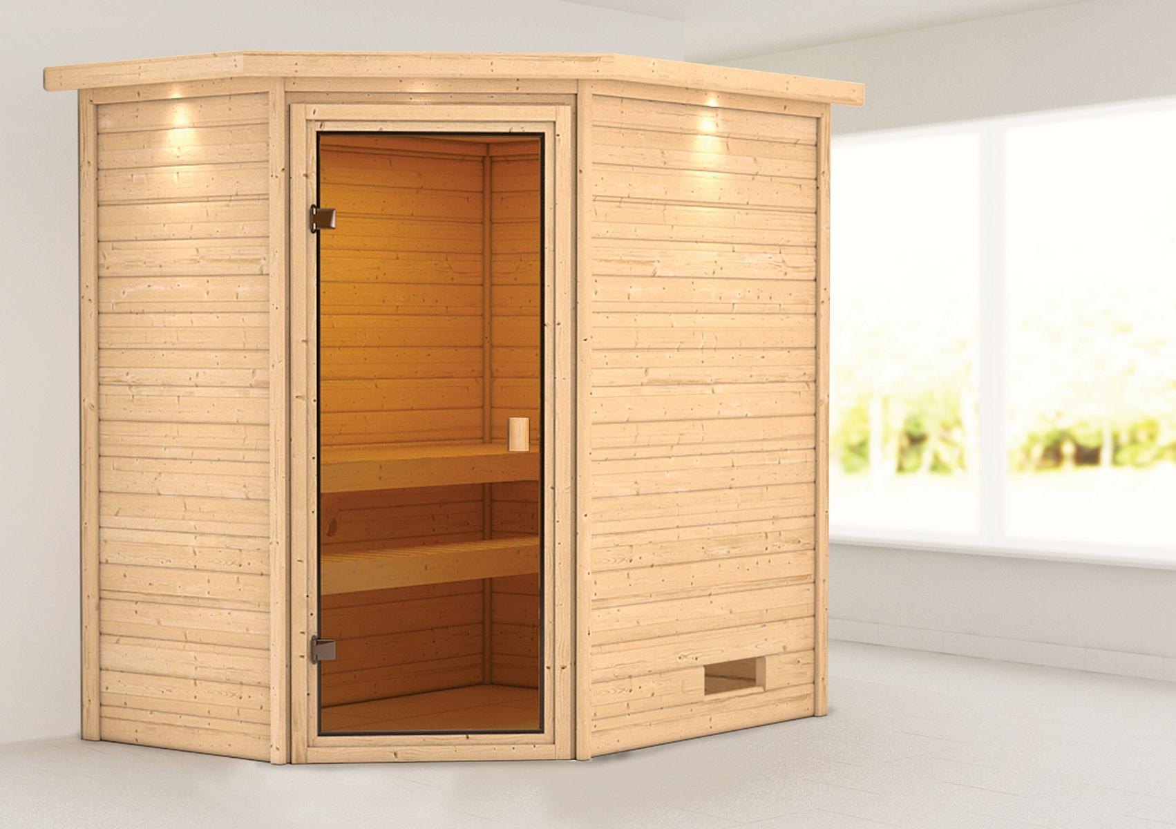 KARIBUHOLZT Sauna Jella Eck,o. Zub. m.Dachkranz 16880344