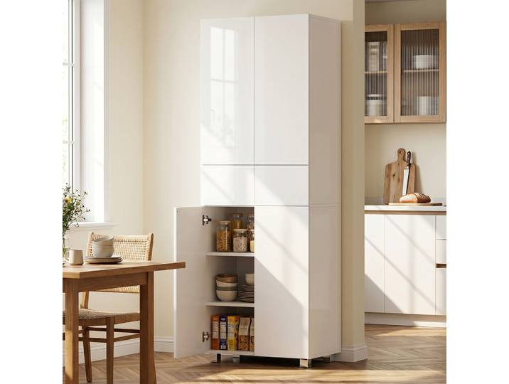 HOMCOM Buffet Cuisine 4 Portes Étagères Blanc Laqué 170cm