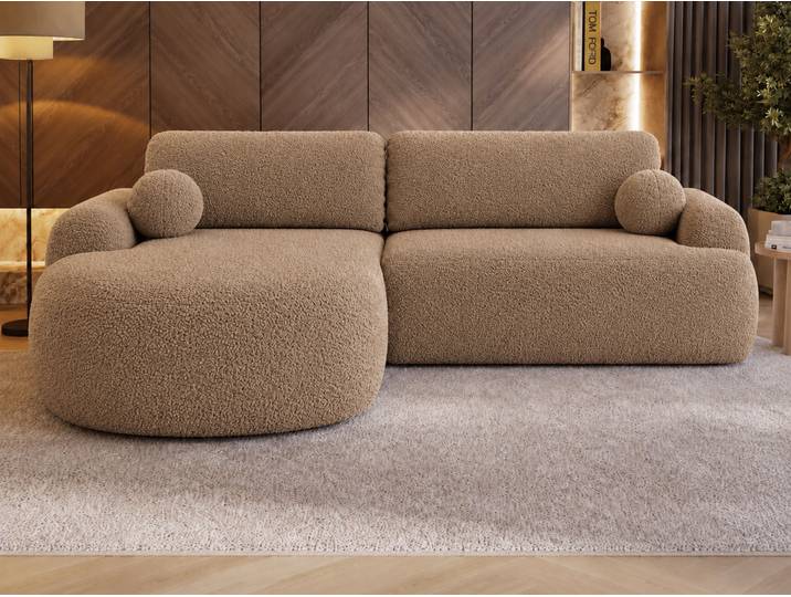 Ecksofa L-Form Links mit Schlaffunktion und Bettkasten Aurio HellBraun