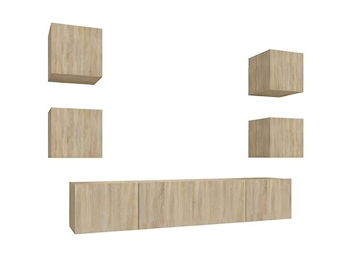Todiikf 6-TLG. TV-Schrank-Set Wandmontage Lowboard Sonoma-Eiche Platzsparende Hänge-Board Konfiguration für Wohnzimmer und Schlafzimmer mit reichlich Stauraum für Mediengeräte.