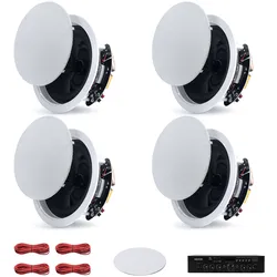 VEVOR 4 Einbaulautsprecher Bluetooth 165,1 mm, 2-Wege Lautsprecher mit Verstärker & 150 W Spitzenleistung, Kabelgebundene Deckenlautsprecher für Heimkino, Überdachte Terrasse & Flächenbündige Montage
