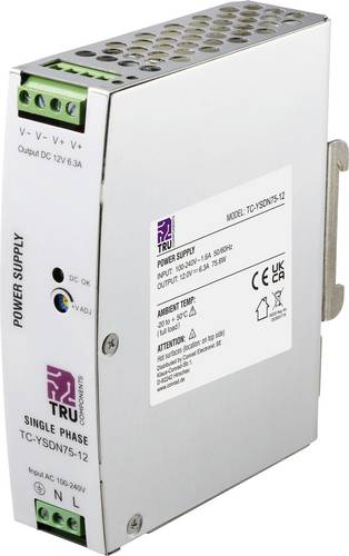 TRU COMPONENTS TC-13804588 Hutschienen-Netzteil (DIN-Rail) 12 V/DC 6.3A 75.6W Anzahl Ausgänge:1 x Inhalt 1St.