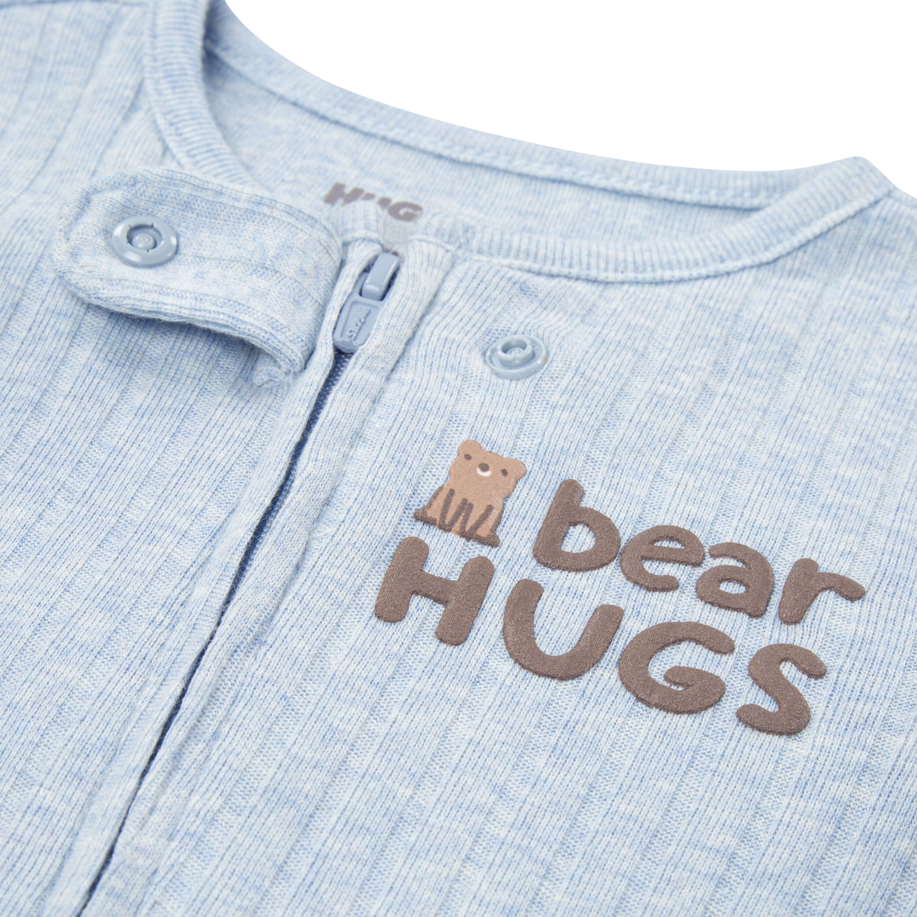 Strampler HUGGIES BABYWEAR "HUGB FOOTED COVERALL", Jungen, Gr. 4 (9M/74), N-Gr, blau (huggies ashley blau heath), Jersey, Obermaterial: 100% Baumwolle, bedruckt, Overalls Strampler, mit Bärchenprint huggies ashley blau heath 4 (9M/74), N-Gr