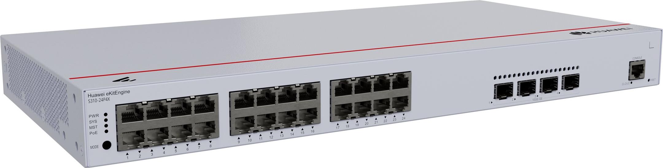HUAWEI eKit S310 Series S310-24P4X, Managed, L2+, Gigabit Ethernet (10/100/1000), Power over Ethernet (PoE), Rack-Einbau, 1U