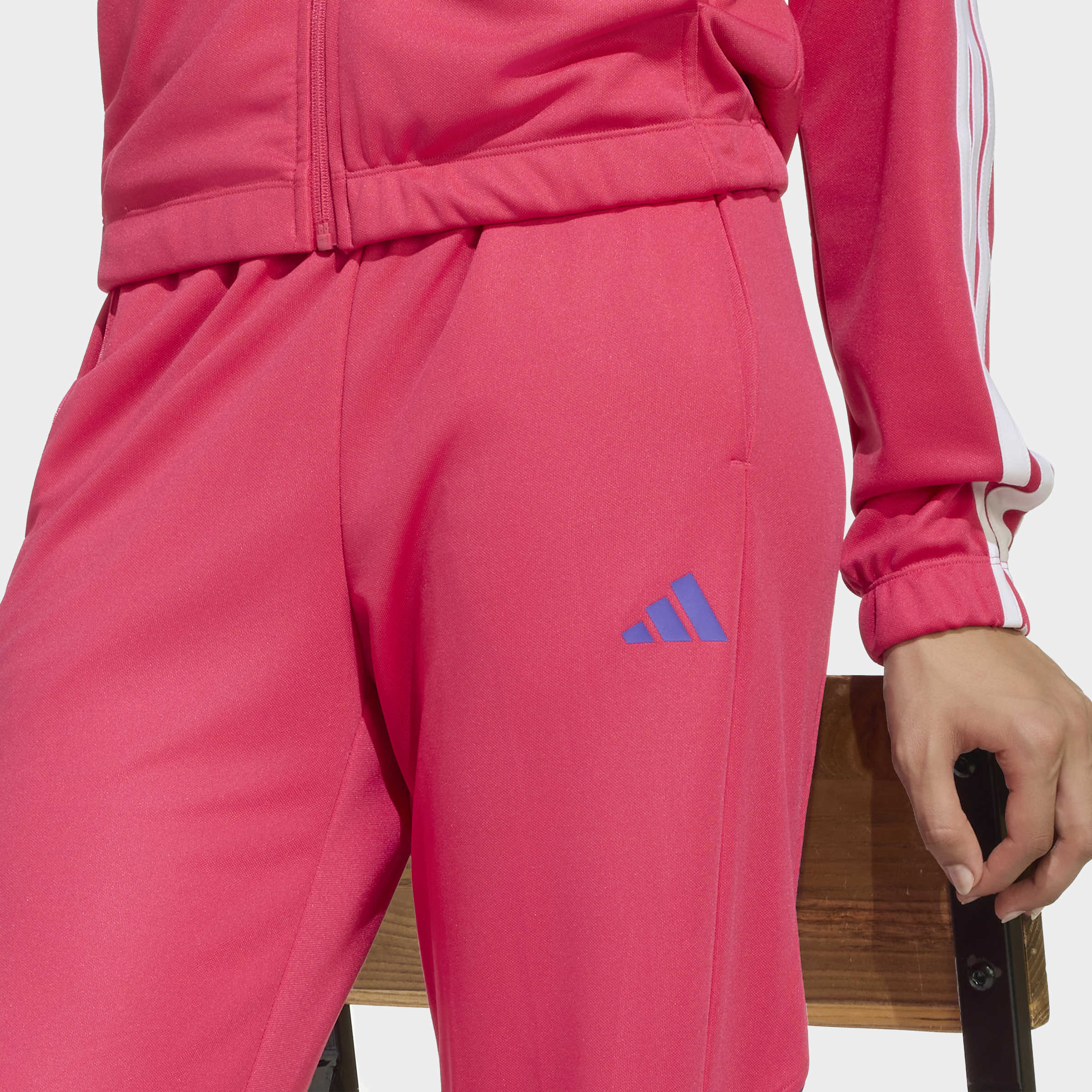 Trainingsanzug ADIDAS SPORTSWEAR "STADIUM 3-STREIFEN", Damen, Gr. L, pink (power pink), Obermaterial: 100% Polyester, Sportanzüge Trainingsanzug, für Erwachsene, zweiteiliges Set, aus Polyester power pink L