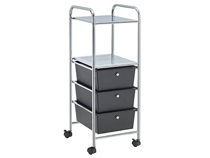 IDIMEX Rollcontainer GINA, schönes Badregal mit 3 Schubladen, praktischer Rollwagen mit 2 Böden, moderner Arbeitswagen in schwarz/Chrom