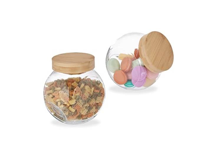 Relaxdays Bonbonnière avec Couvercle en Bambou\, Lot de 2\, bocaux Conservation\, boîte\, Bonbons\, 1\,5 L\, Transparent/Nature