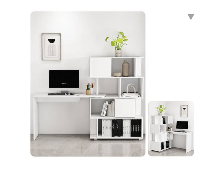Schreibtisch GOODPRODUCT Inovo , weiss (weiß, weiß, weiß), B:118,8cm H:71cm T:45cm, Tische, Schreibtisch, als Eckschreibtisch oder Schreibtisch nutzbar, viel Stauraum