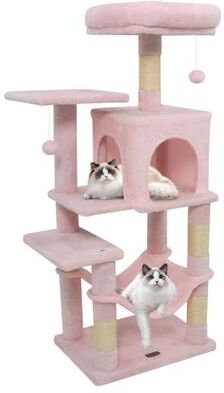 Costway Multi-Level Cat Tower with 2-Door Condo and Padded Top Perch-Pink