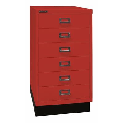 BISLEY Schubladenschrank aus Metall DIN A3 in kardinalrot mit 6 Schubladen und Sockel Werkzeugschrank Metallschrank
