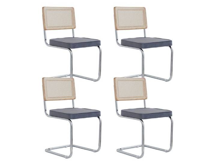 Chaises de salle à Manger - DOWISDOLY - Rotin et métal - Velours Gris - Lot de 4