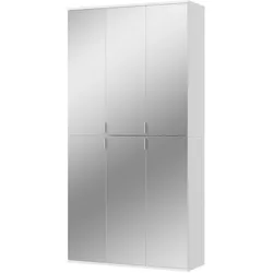 GARDEROBENSCHRANK weiß 91 cm 6-türig, Schuhschrank mit Spiegel, Garderobenmöbel