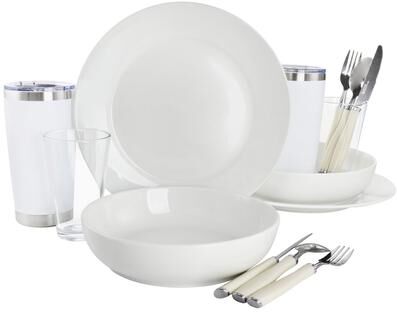 Gibson Home Nobella 14 Piece Fine Ceramic Dinnerware Set in White