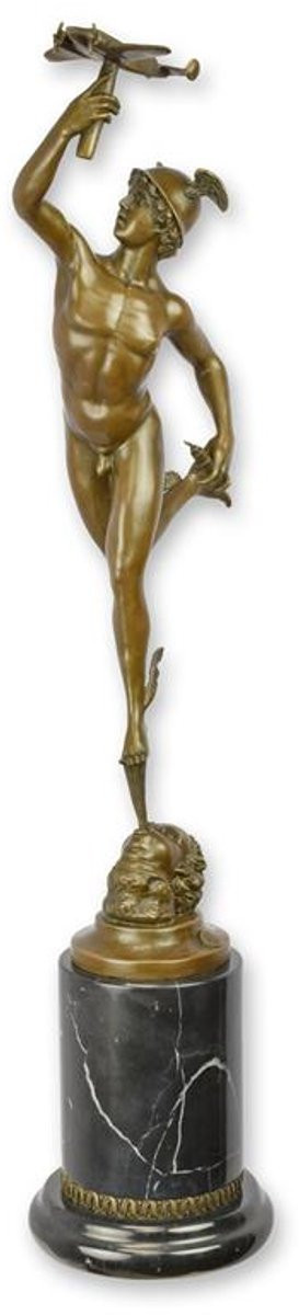 Bronzen beeld Mercurius met vliegtuig in Art Deco stijl, Hoogte: 71,8 cm