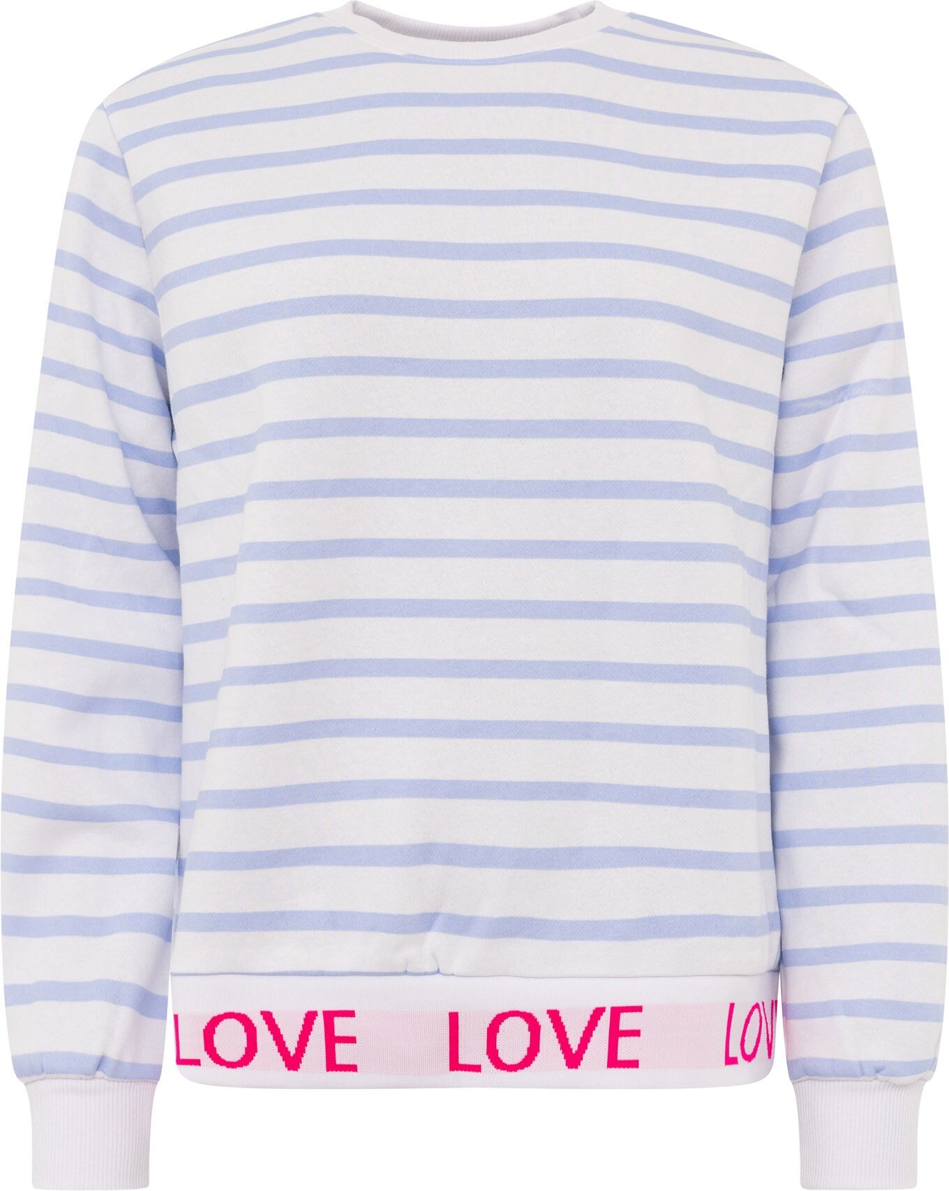 Sweatshirt ZWILLINGSHERZ "Love Love Love", Damen, Gr. XL, blau (hellblau), Obermaterial: 50% Baumwolle, 50% Polyester, Sweatshirts Sweatshirt, gestreift, Rundhals, elastische Bündchen mit Love-Schriftzug hellblau XL