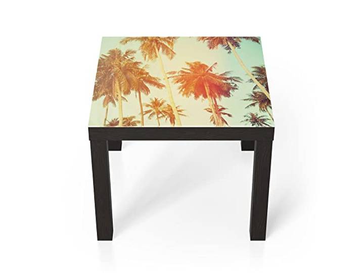 DEQORI Glastisch schwarz klein 55x55 cm Motiv Palmen mit Farbfilter ausgefallener Beistelltisch aus Glas Hochglanz Couchtisch fürs Wohnzimmer moderner Couch Tisch mit Design