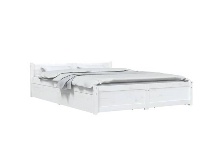 Cadre de lit - ZERONE - A3103550 - Blanc - 140x190 cm - Avec tiroirs