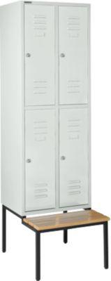 Schäfer Shop Select Kleiderspind, mit Sitzbank, 2x2 Abteile, 300mm, Zylinderschloss, Tür lichtgrau
