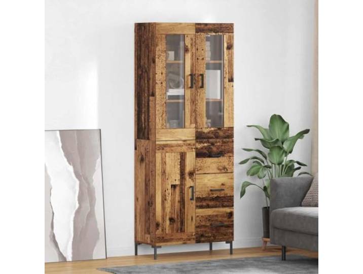 Highboard 2 Stk. Altholz 69,5 x 34 x 180 cm Holzwerkstoff Wandschrank 2er Set, Altholz-Optik, Glastüren, wandmontierbar, vielseitig einsetzbar, platzsparend, moderne Optik