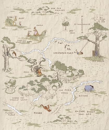 Komar Disney Fleece Muurafbeelding Winnie de Poeh Map voor de kinderkamer - Breedte: 200 cm, Hoogte: 240 cm