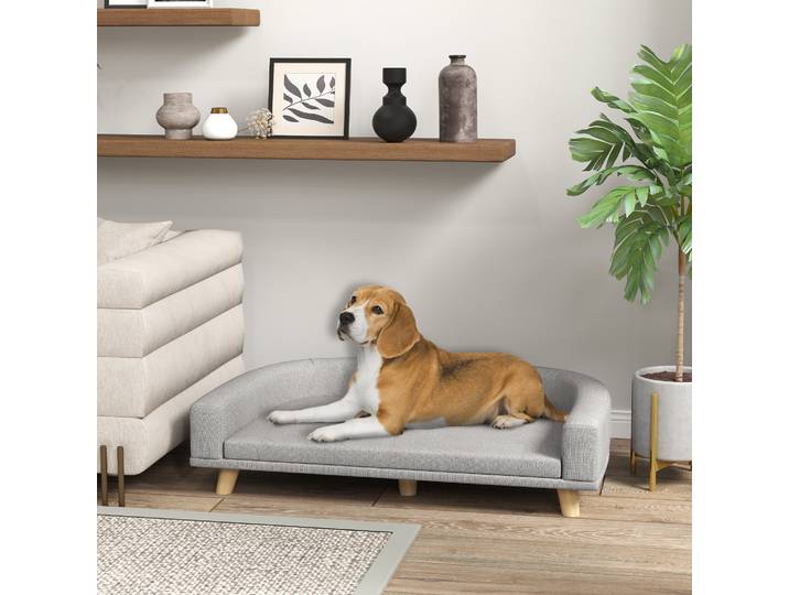 PawHut Canapé Chien Surélevé Tissu Gris Cadre Bois 98x67cm