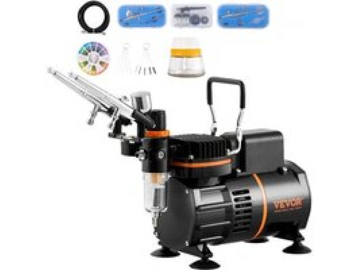 VEVOR Airbrush-Set, Luftkompressor mit Doppellüfter, professionelles Airbrush-System-Set mit 3 Airbrushes, Halter, Farbmischrad, Reinigungsbürsten-Set, Airbrush-Set für Kunst, Nägel, Kekse, Make-up, K