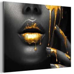 METALLBILD Frau - Schwarz - Gold - Gesicht - Lippen 40x30 cm