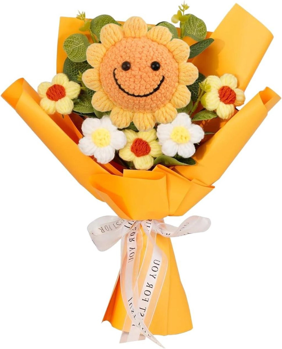 Gebreid boeket van kunstbloemen voor woondecoratie, 6 stuks, geel
