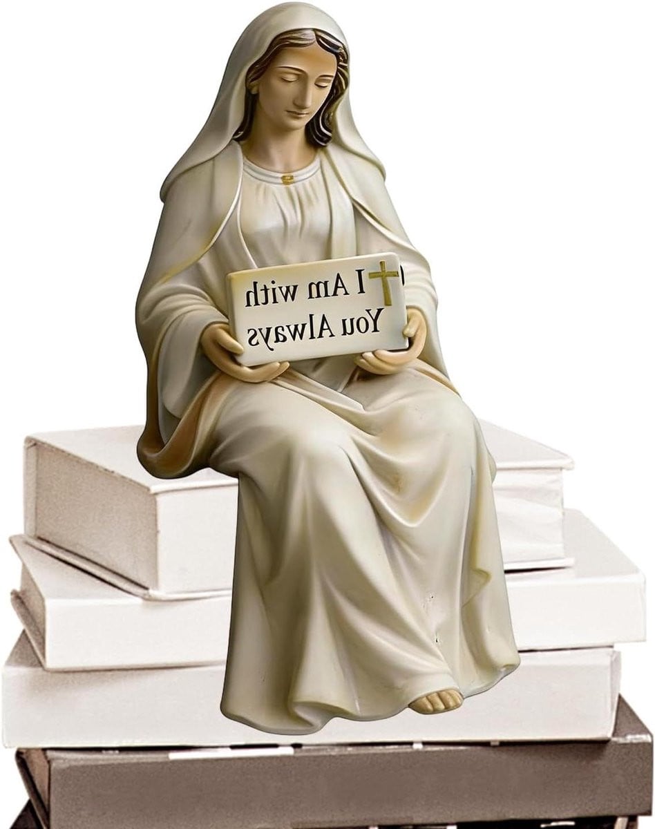Maria Beeldje - Handgeschilderd Religieus Beeldje - Wit - Hoogte: 13 cm