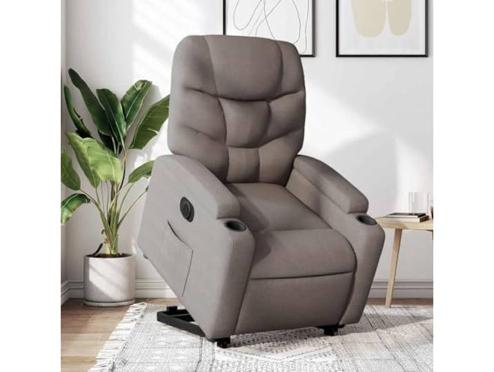 HEFZGDB Elektrischer Relaxsessel mit Aufstehhilfe Taupe Stoff, 2 Becherhalter und Seitentasche, elektrische Liegefunktion bis 135 Grad, bequem und langlebig