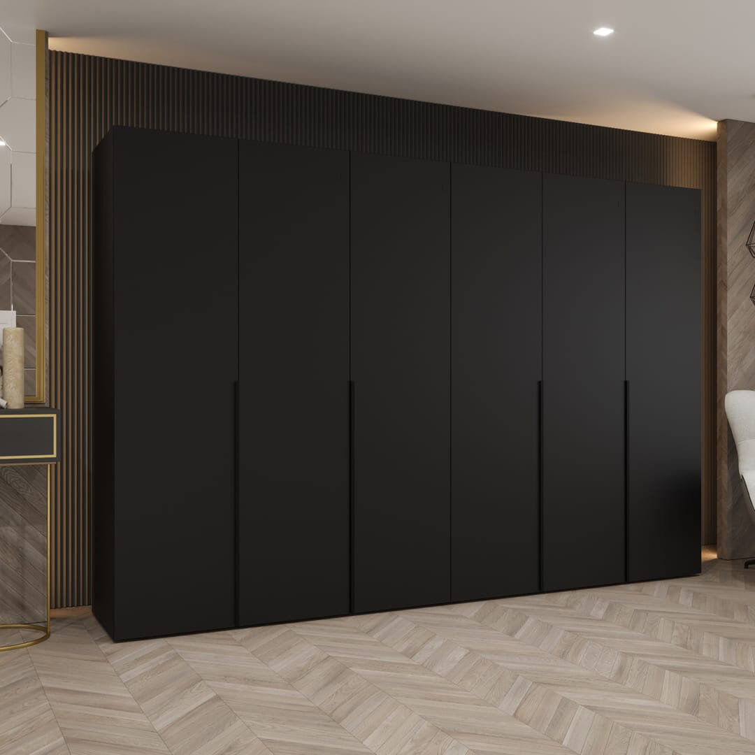 Latitude Run Bia 6 Door Wardrobe Black 300cm W X 52cm D