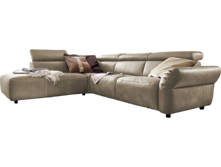 KAWOLA Sofa RISO Ecksofa mit motorischer Sitztiefenverstellung Leder grau Recamiere links