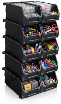 Sorbus Open Front Stackable Garage Storage Bin – Heavy Duty Plastic Organizer Tote for Tools, Hardware & Shelving
