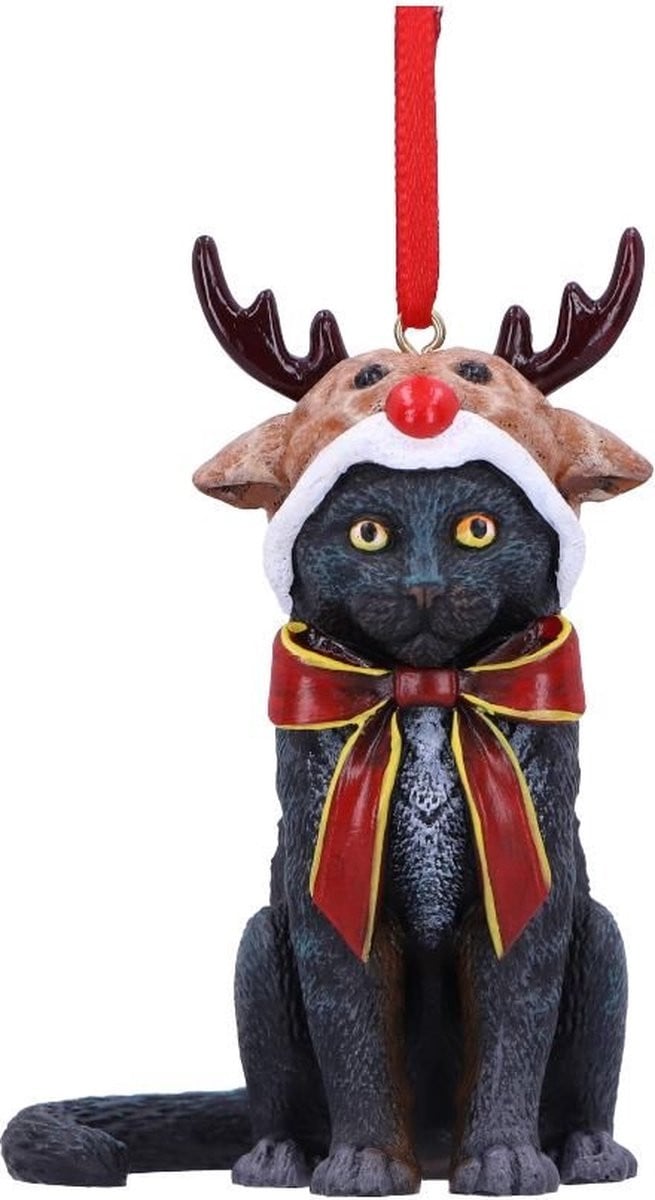Nemesis Now Rendier Kat Kerstornament Zwart 9 cm