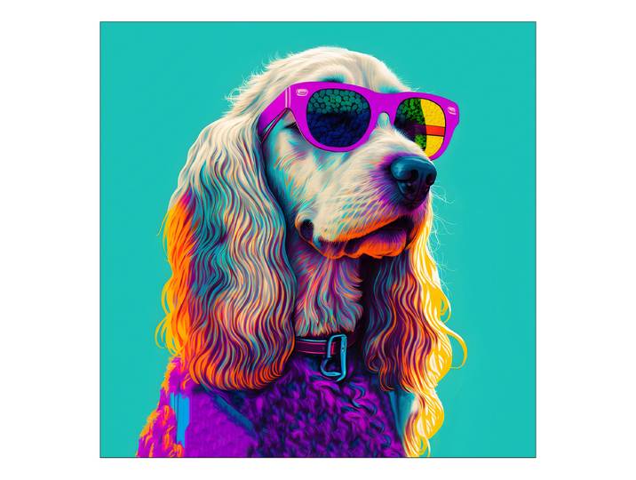 Glasbild Dog With Sunglasses Typ A Floatglas Türkis/Violett 20 x 20 x 1cm