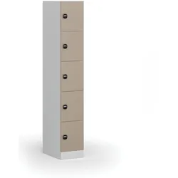 Schließfachschrank S1, 5 Fächer, 1850 x 300 x 500 mm, zerlegt, RFID-Schloss, beige Tür
