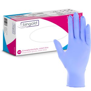 bingold Einmalhandschuhe Nitril 35, violettblau, 100 Stück, Nitril, chemikalienbeständig, lebensmittelecht, Größe L