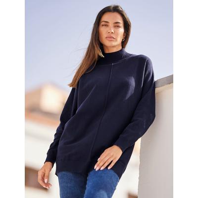Strickpullover HEINE "Pullover", Damen, Gr. 36, blau (marine), 100% Baumwolle, unifarben, Pullover Strickpullover