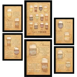 POSTER Set Mit 6 Biersorten Braun Kaffee & Getränken Im Werbetafel Illustrationen A3 & A4 Rahmenlos