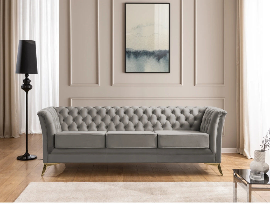S-Style Furniture Whitby 3 Seater Velvet Sofa Gold/Grey