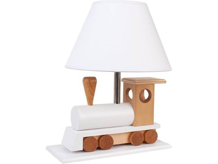 HELLUX Nachtlicht Baby aus Holz LED Tischlampe Kinderzimmer mit Lokomotiv-Design Nachttischlampe Kinder 39x14x27 cm für Babyzimmer Kinder Lampe E27 (Weiß)