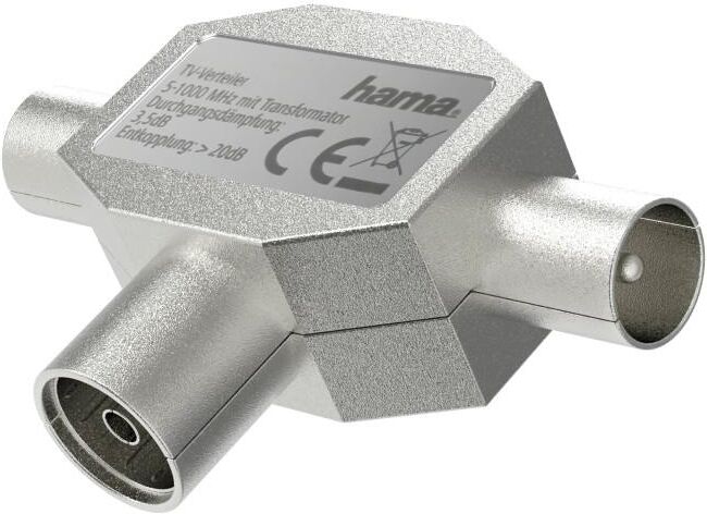 Hama SAT-Verteiler "Antennen-Verteiler, Koax-Kupplung- 2 Koax-Stecker, Metall", silber (silberfarben), B:9cm H:2,5cm L:10,5cm, Verteiler, SAT-Verteiler