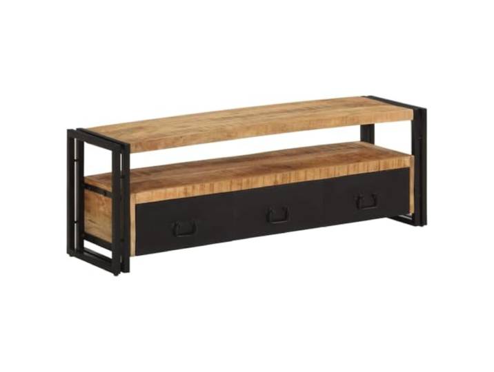 LMTYOENFG TV-Schrank Massivholz Mango Lowboard 120x30x40 cm TV-Board Industrielles Lowboard mit 3 Schubladen & Ablagefach für Wohnzimmer, aus massivem Holz und starkem Eisenrahmen.