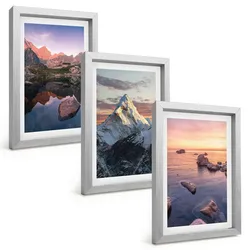 BILDER SET 3er Set - 20x30 cm Silberner Rahmen - Berglandschaften im Hintergrund