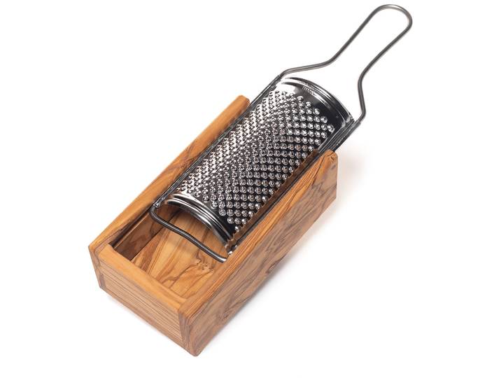 Käsereibe, Parmesanreibe mit Servierfach, 24,5 cm, Olivenholz