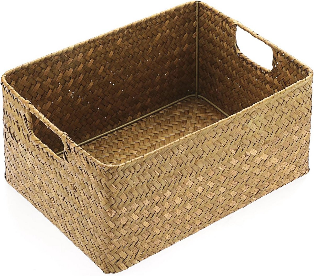 Decoratieve Rechthoekige Rieten Opslagmand - Handgeweven Zeegras Organizer met Handvatten voor Badkamer en Woonkamer