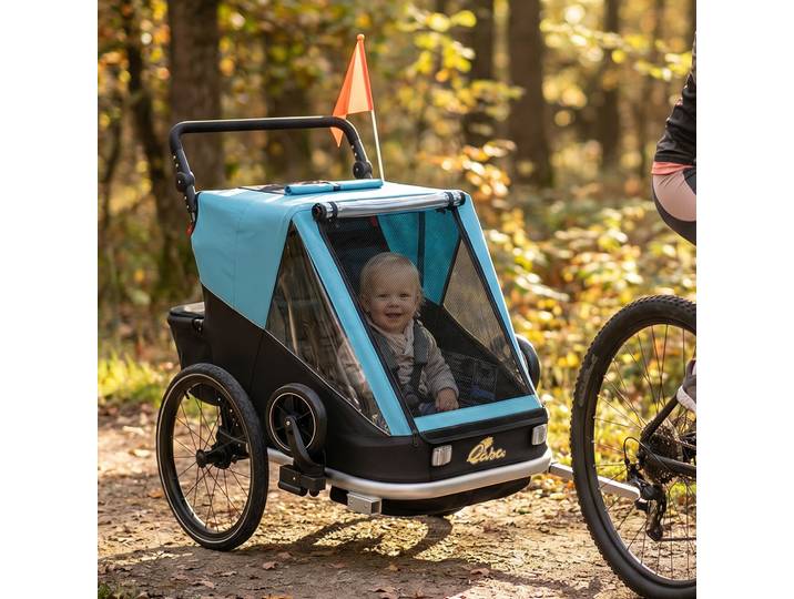 AIYAPLAY Remorque Vélo 2 Places Pliable Siège Réglable Bleu