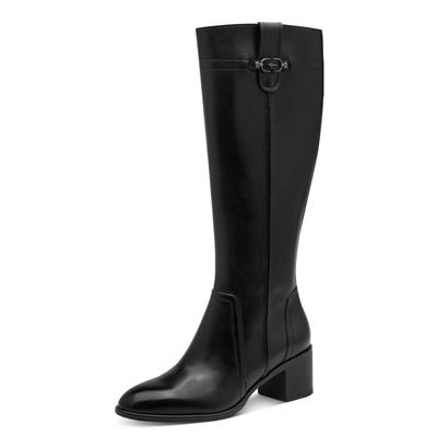 Stiefel TAMARIS, Damen, Gr. 37, Synthetik Textil, Normalschaft, schwarz, Glattleder, Schuhe Stiefel, Blockabsatz, Langschaftstiefel mit Zierschnalle