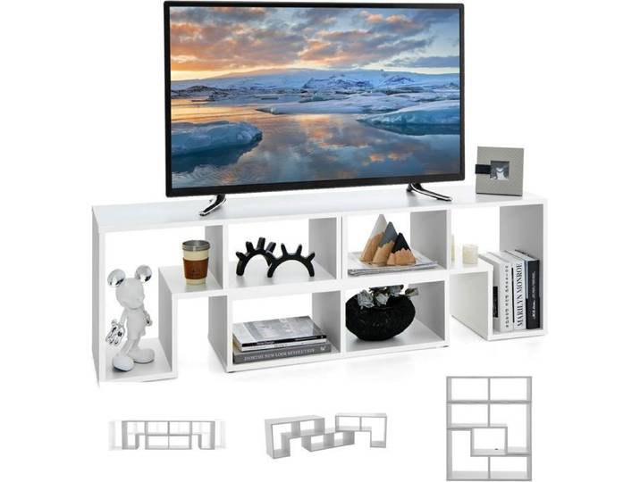 GIANTEX Meuble TV Modulaire en 3 Pcs Combiné Libre- 3 Etages avec 6 Compartiments- pour TV à 65 - 134-180x 30x 43 cm-Blanc